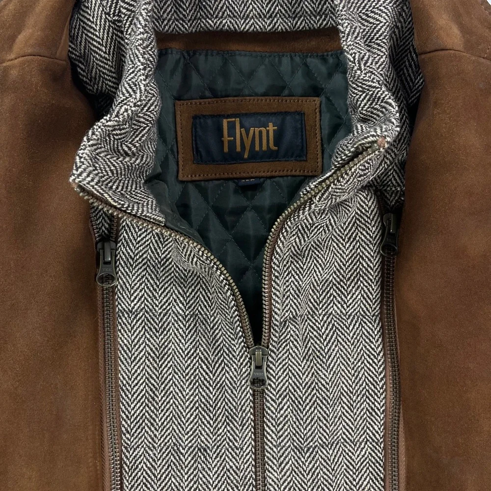 SOLD! FLYNT Distressed Leather Hybrid Coat Jacket Size 42R - Picture 8 of 16